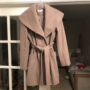 Oversized collar wool blend belted peacoat